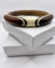 Modern Chic Geometric Bangle Bracelet, Wood, Horn, Bone Inlay Hand Crafted 8.25”