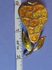 MCM Retro Linda Gal Pear Fruit Brooch Pin Marked Orange Yellow Gold Tone 2″
