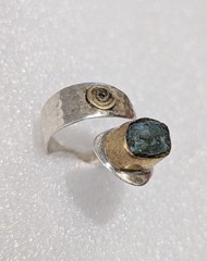 Hammered Sterling Silver Brass Genuine Raw Aquamarine Split Shank Wrap Ring YS