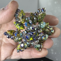 Juliana D&E Millefiori Harlequin AB Rhinestone Earring Set 2689 Brooch 3148 RARE