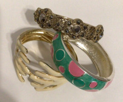 Bracelet Lot Hinged Cuff Clamper/Stretch Rhinestone Enamel Silver/Gold Tone