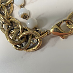 Vintage JOHN WIND Faux Pearl Multi strand Gold Tone Chain Initial “J” Bracelet