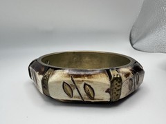Vintage Brass Bone Bangle Bracelet Made In India Nomadic Boho Viking Diameter 3”