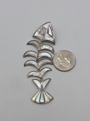 Vintage Sterling Silver 925 MoP Fish Bone Dangle Pendant