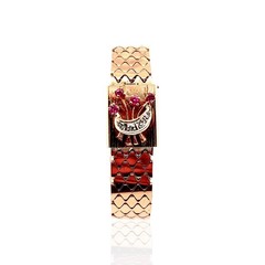 1940s Nastix 14 Karat Rose Gold Ruby and Diamond Covered Watch Bracelet