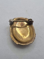 Vintage Gilt Brass Top Crest Shield Pin White / Red Enameled Stars Stripes