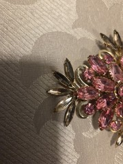 Judy Lee Pink Rhinestone Brooch Signed Vintage