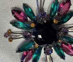 Vintage Maltese Cross Multicolor Round and Marquise Cut Rhinestones