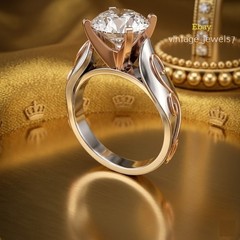 Vintage 1.83CT Round Lab Created Diamond Art Deco Ring 14K Two-Tone Gold Finish