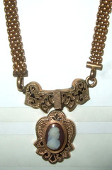 Antique Victorian Cameo Neckace Wide Chain Gorgeous Estate Jewelry