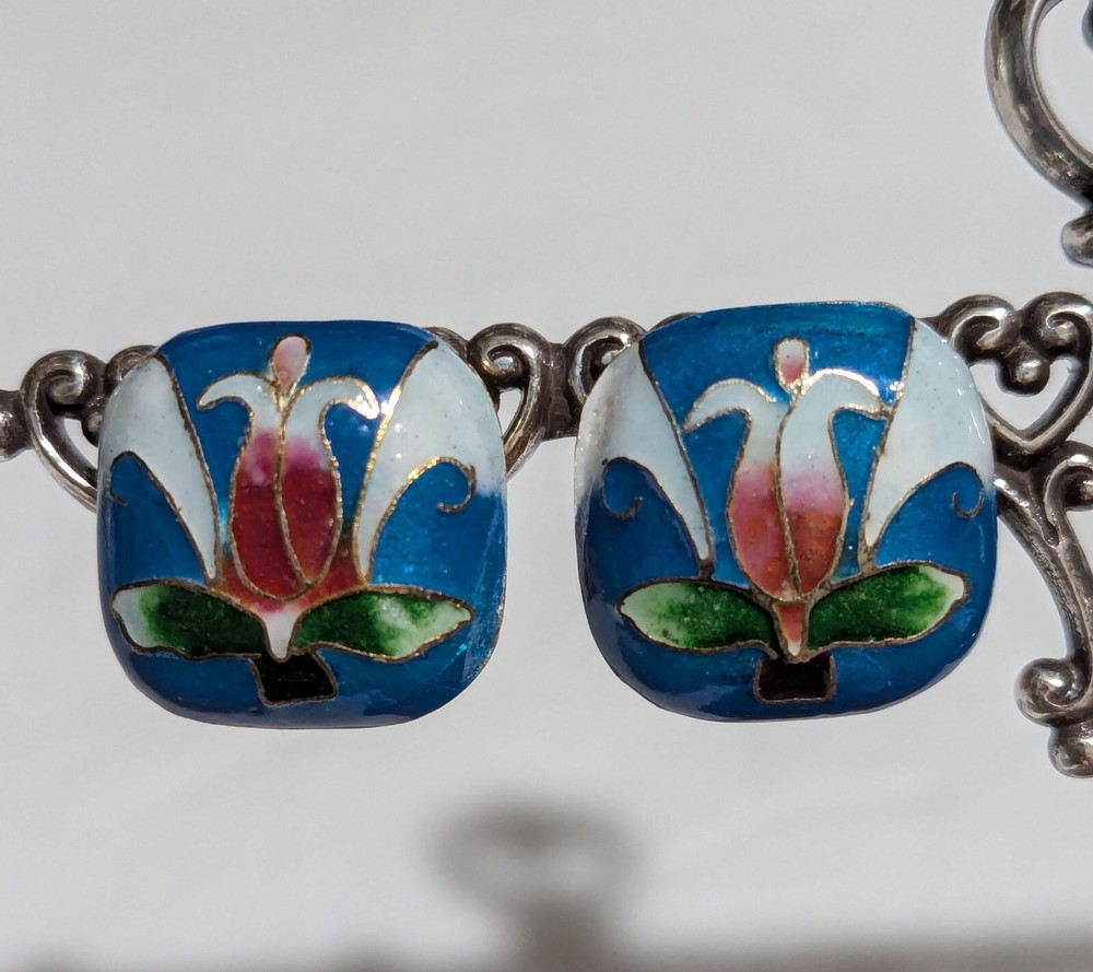 Vintage Clip On Earrings Cloisonne Enameled Asian Wearable Art Fashion Jewelry