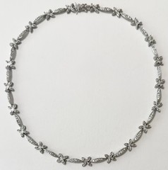 Vintage LD 925 Sterling Silver Crystal Floral Link Necklace 18” Bridal Wedding