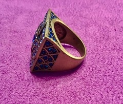 Vintage Gold Tone LAVINTAGE CHINA Blue Teal Rhinestones Square Ring