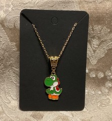 Cartoon Yoshi Video Game Gold Enamel Bohemian Fashion Trendy Necklace 18”