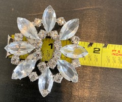 Stunning Clear Open Back Rhinestone Brooch Vintage 1 7/8 Inches x 1 3/4 Inches