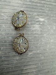 vintage HILLCRAFT CASTLECRAFT 1950s Slide-On EARRINGS .75” AURORA BOREALIS