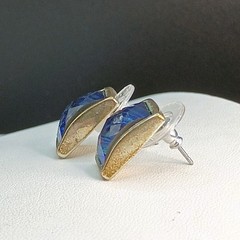 Vintage KC Kenneth Cole Blue Prism Pendant Necklace Earrings Set Silver Tone