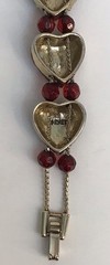 VIntage Monet Heart Bracelet Double Chain Strung Red Beads Bronze Hearts