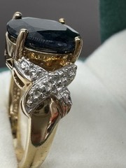 Vintage Ross Simons Dark Blue Sapphire Gold Over Sterling Silver Size 7.75 Ring