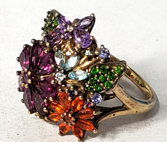 Vtg Sterling Silver Colorful Multi Gemstones Flower Style Ring Lot Sz ~11.75