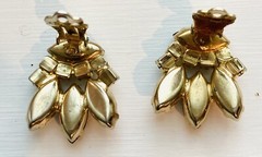 Vntg 1950s 1960s crown prong set rhinestone earrings Juliana milkglass AB stones