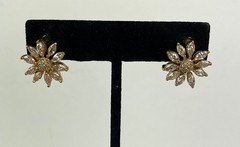 Vintage Floral Stud Marquise Cut Crystal Daisy Pierced Earrings, Gold-Tone