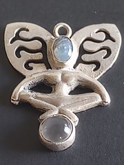 ART DECO STERLING FAIRY ANGEL PENDANT BLUE LACE AGATE AMETHYST SIGN HALLMARK 925