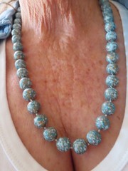 Vintage Blue Speckled w/Gold 10mm Bead Necklace