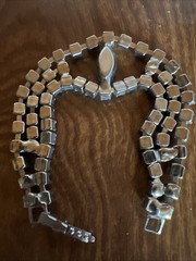 Vintage Blue Moonstone Bracelet Glass Rhinestones Silver Tone 6.5 In.