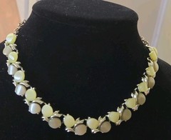 Vintage 2 PC Thermoset Necklace Clip On Earring Set Light Green Moonglow? Lucite