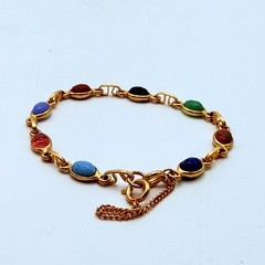 Vintage Scarab Bracelet Gold Tone Metal Faux Stone 7.5”