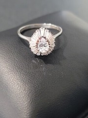 Sterling Silver 925 Pear Baguette Halo Ring Size 9.75 Signed RJ 3.51 grams
