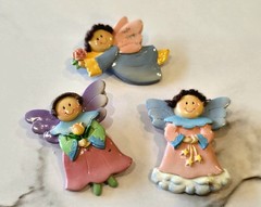 Lot of 3 Angel Fairy Brooch Pins Colorful Resin Enamel Winged Floral Cute #1226