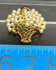 Vintage NAPIER Basket Brooch Gold Tone Filigree Faux Pearl Bouquet Basket Pin