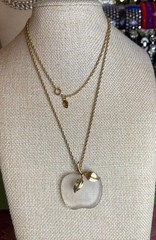 Vintage Avon frosted glass apple pendant on a gold-tone chain