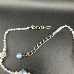 Vintage Opalite Glass Bead Necklace 31″ Faceted Round Hook Clasp Adjustable