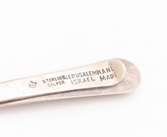 925 Sterling Silver Vintage Tie Clip ISRAEL Carved Red Gemstones TR3786