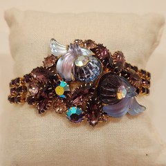 Vintage Edlee Amethyst Purple Molded Glass/Rhinestone Bracelet & Earring Set