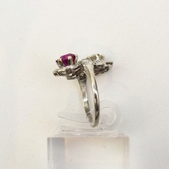 Antique Art Deco Ruby, Old European Diamond Platinum Ring