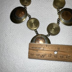 VTG Modernist Mixed Metal Necklace Brass Copper Disc Statement MCM 21”