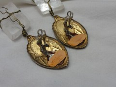 Vintage Clip On EARRINGS Clear Rock Crystal Stone Drop / Dangle GOLD TONE