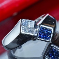 14k white gold sz 2.5 ring 0.32ct natural diamond treated sapphire vintage 4.55g