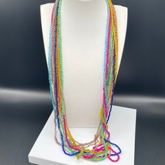 Vintage Multi-Strand Seed Bead Chain Charm Necklace Bohemian Hippie Jewelry