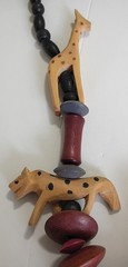 Vintage African Tribal Chunky Beaded Wood Hand Carved Safari Animal Necklace