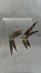 Vtg 1970s Brutalist Copper Brass Layered Wing Stud Earrings Modernist Studio Art