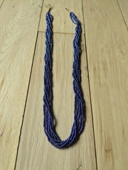 Natural Nepal Glass Seed Bead Multi Strand Necklace. Iridescent Peacock Blue 22″