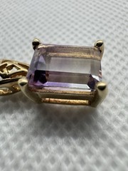 Vintage Emerald Cut Ametrine Purple & Clear Pendant with 10k Yellow Gold 2.46g