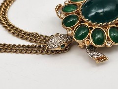 Kenneth Jay Lane KJL Tortoise Turtle Brooch Watch Cabochons & Crystals 26”L