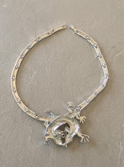 Vtg Snake Necklece 116g Double Lizard Crystal Collar Statement Choker