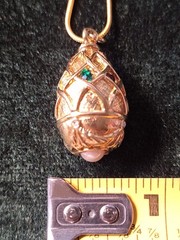Vtg Large Joan Rivers Multicolor Crystal Faberge Egg Pearl Base Pendant Necklace